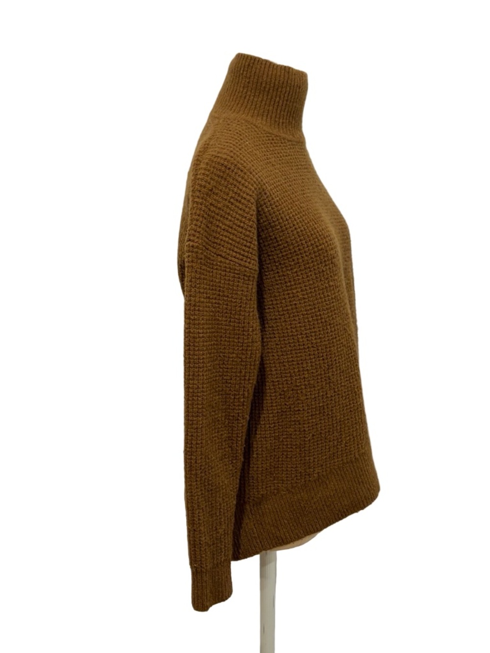 Madewell Waffle Knit Turtleneck Sweater Merino Alpaca Brown High Low SMALL - Picture 3 of 7